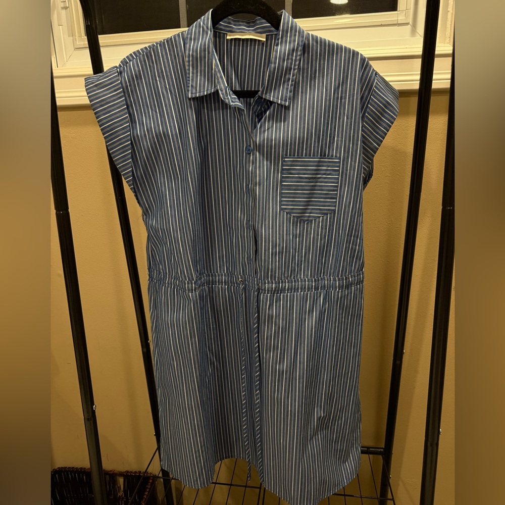 Mango Blue and White Striped dress